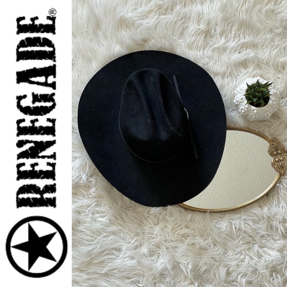 RENEGADE ⭐️ western black felt cowboy cattleman hat, 55cm circumference - Picture 4 of 16